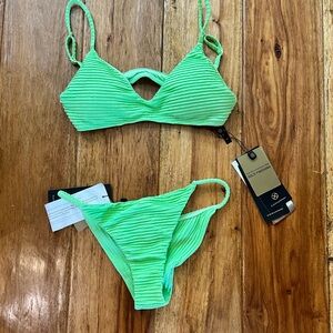 Vix Neon Green Textured Ribbed Bikini Set